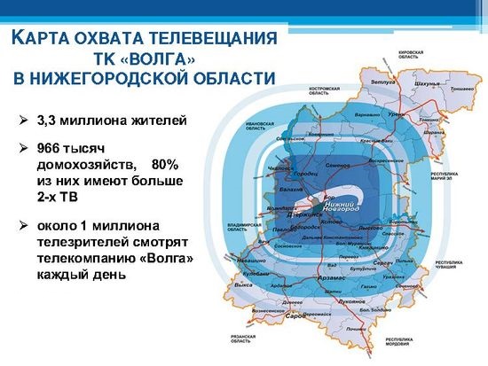 Карта охвата вещания ТК Волга