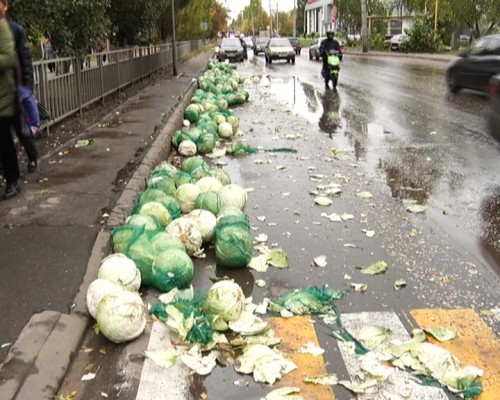Около тонны капусты высыпалось на проезжую часть в Автозаводском районе