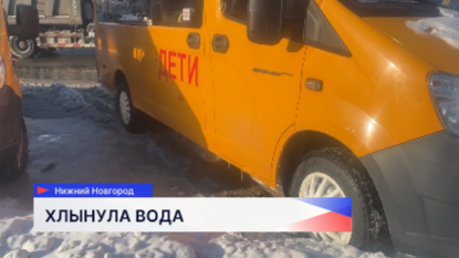 Поток холодной воды затопил проезжую часть и обочину на улице Ульянова в Нижнем Новгороде